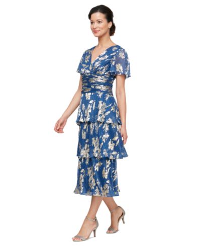 Женское многослойное платье SL Fashions Floral Surplice-Neck Tiered