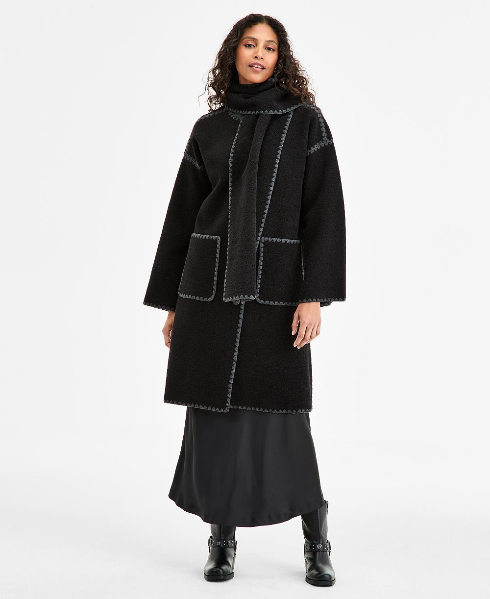 BCBGMAXAZRIA Petite Button-Front Scarf Coat