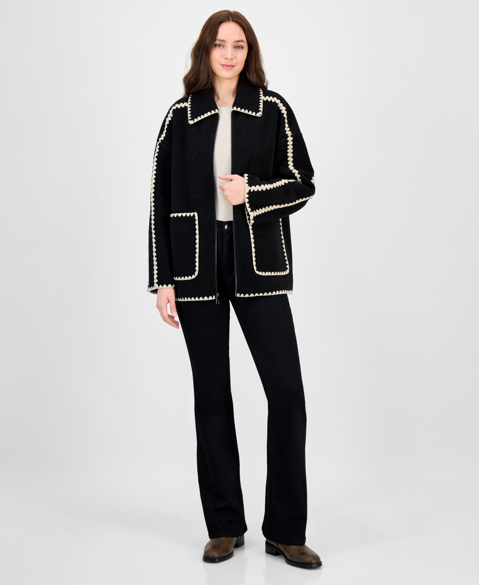 BCBGMAXAZRIA Women's Short Collared Zip Coat