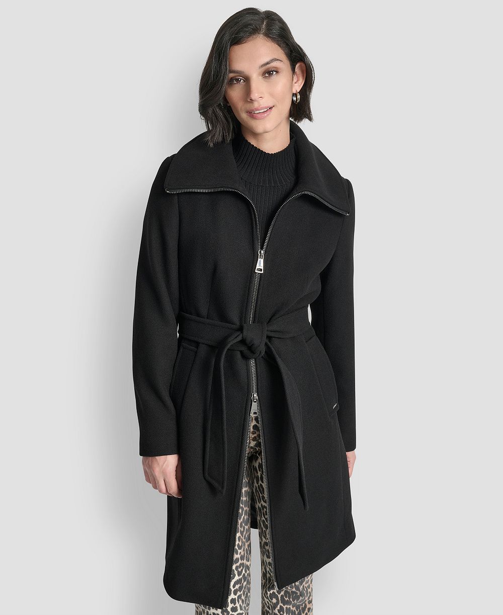 DKNY Women's Collared Neck Belted Coat
