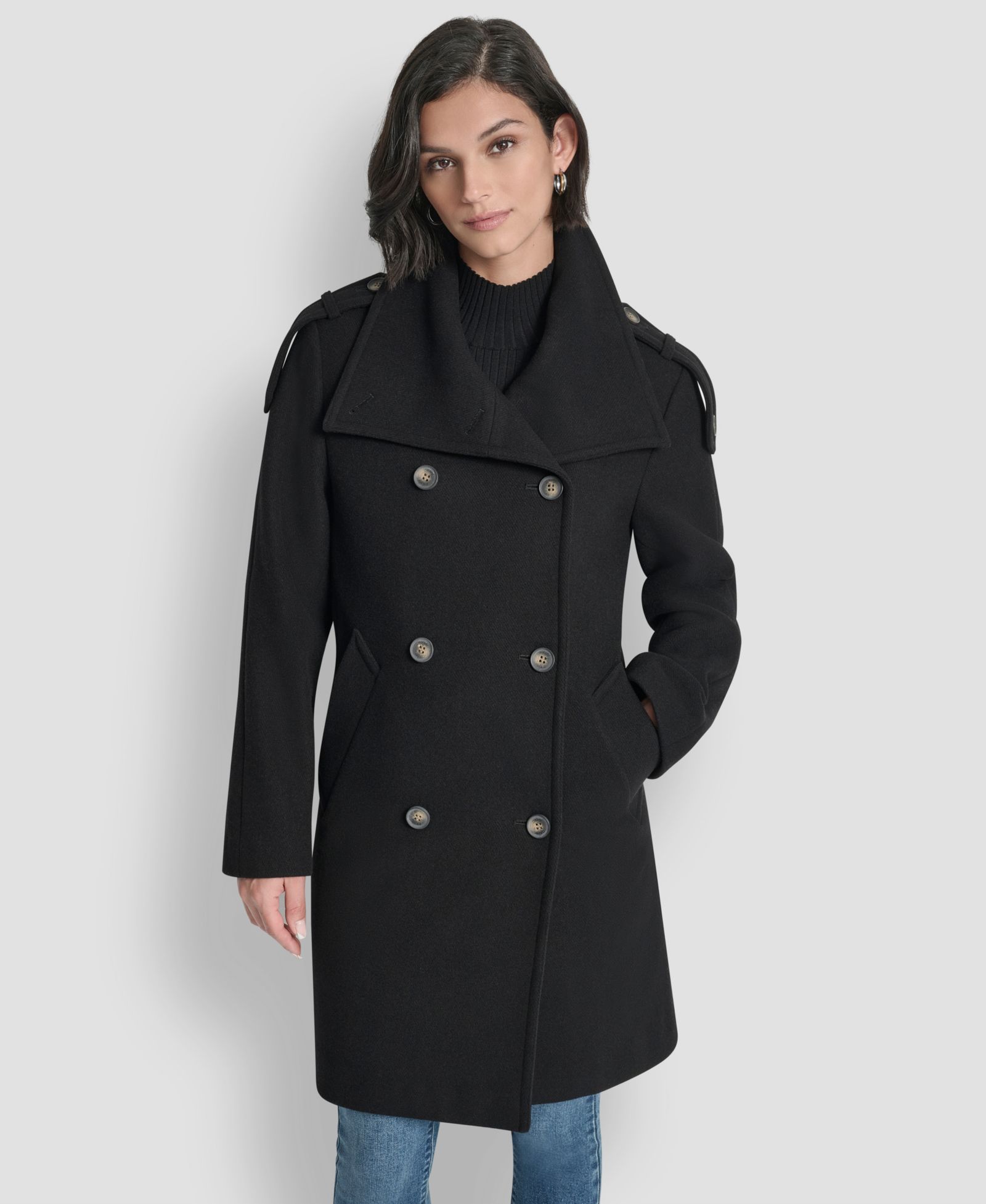 DKNY Женский Double-Breasted Funnel Neck Military Coat