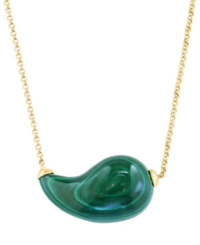 EFFY® Malachite Curved Teardrop Pendant Necklace in 14k Gold, 15" + 1" extender