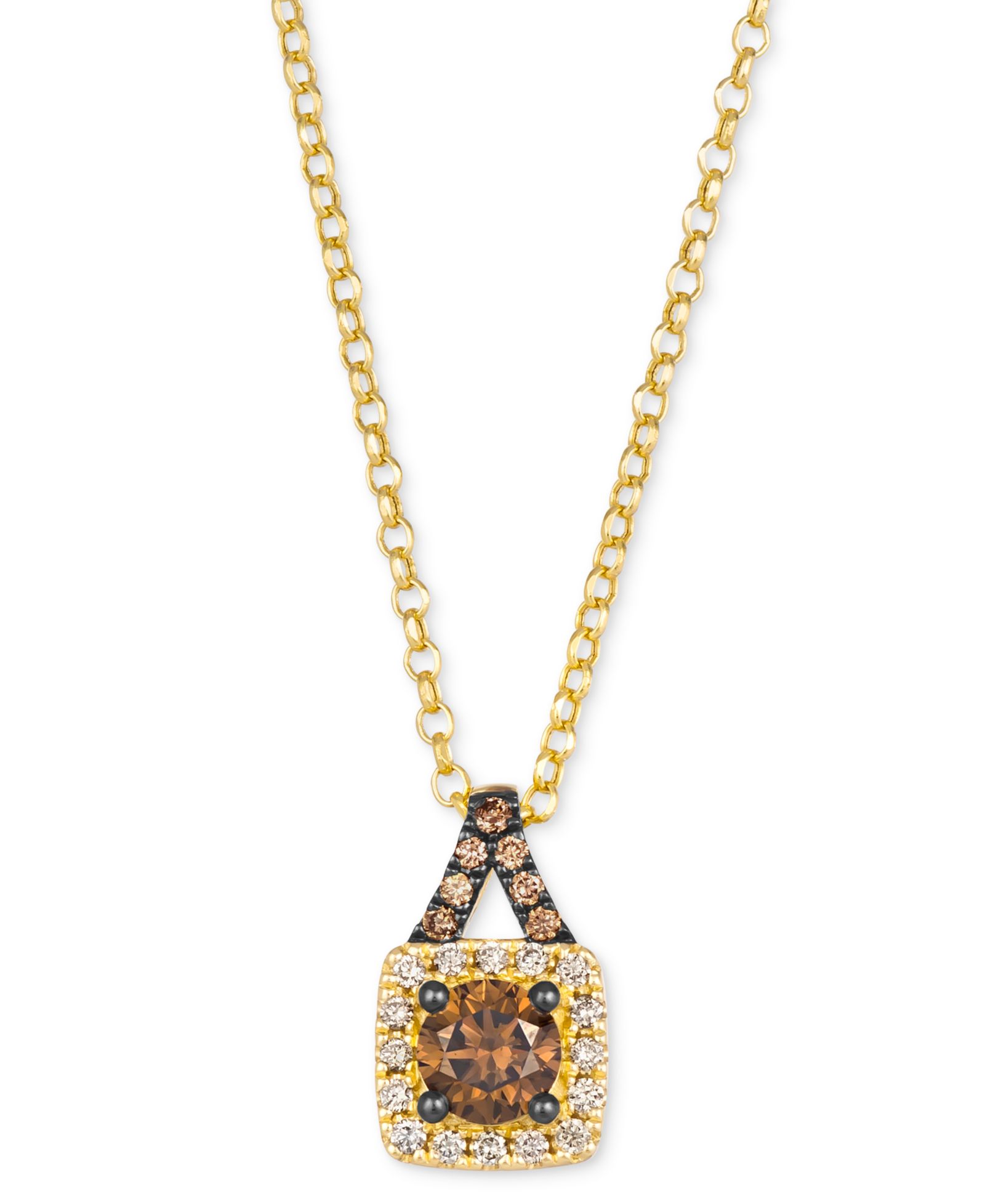 Le Vian® Chocolate Diamond & Nude Diamond Square Halo 19" Pendant Necklace (5/8 ct. t.w.) in 14k Gold