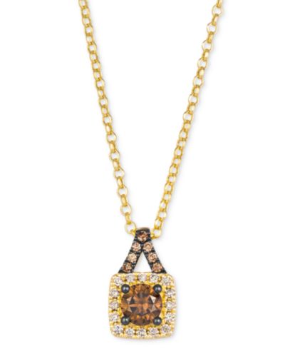 Le Vian® Chocolate Diamond & Nude Diamond Square Halo 19" Pendant Necklace (5/8 ct. t.w.) in 14k Gold