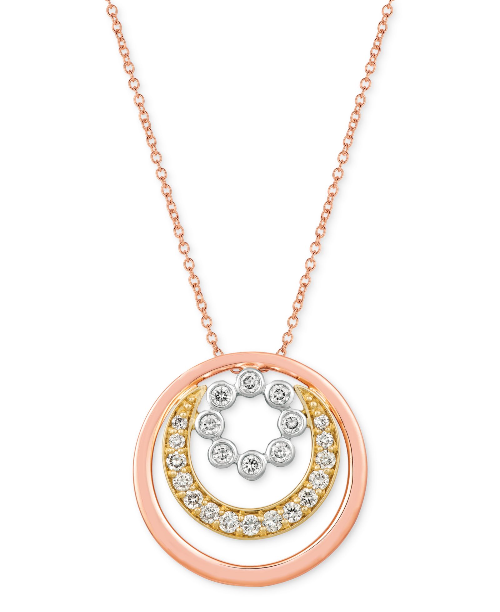 Le Vian® Nude Diamond Graduated Circle Adjustable 20" Pendant Necklace (5/8 ct. t.w.) in 14k Tricolor Gold