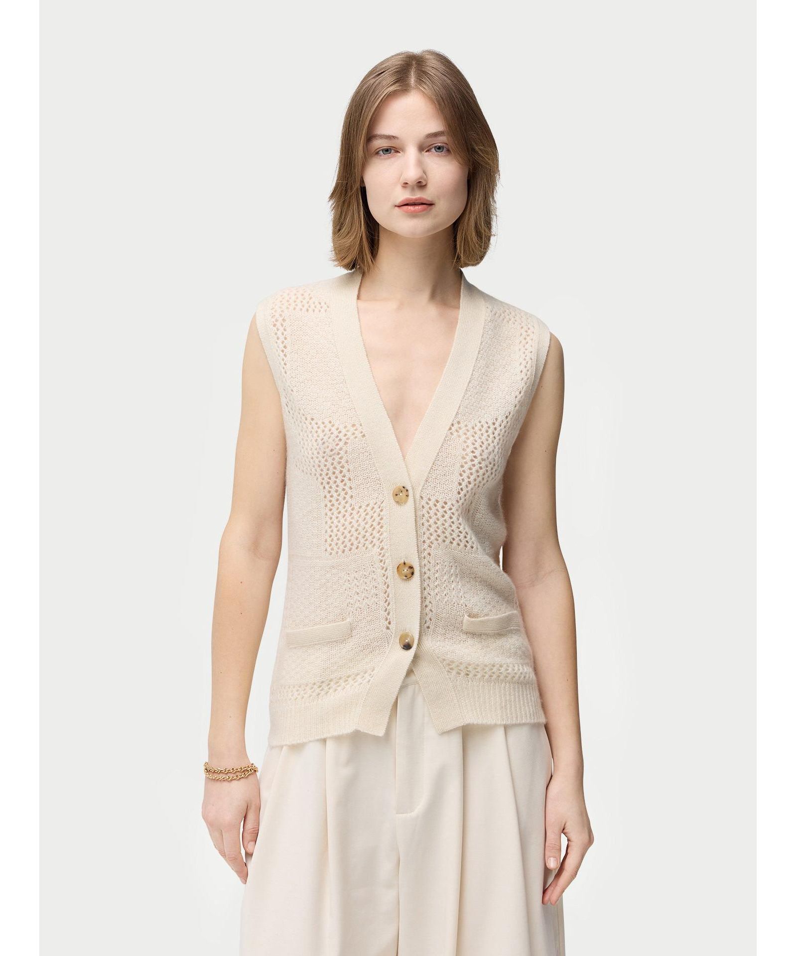 Gobi Cashmere Women's Mixed Pattern Cashmere Vest