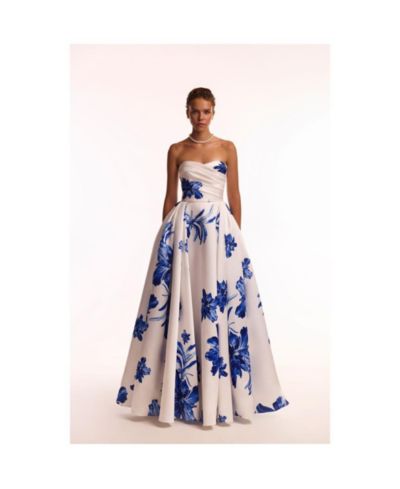 Milla Women's Wonderful white A-line maxi dress with blue flowers