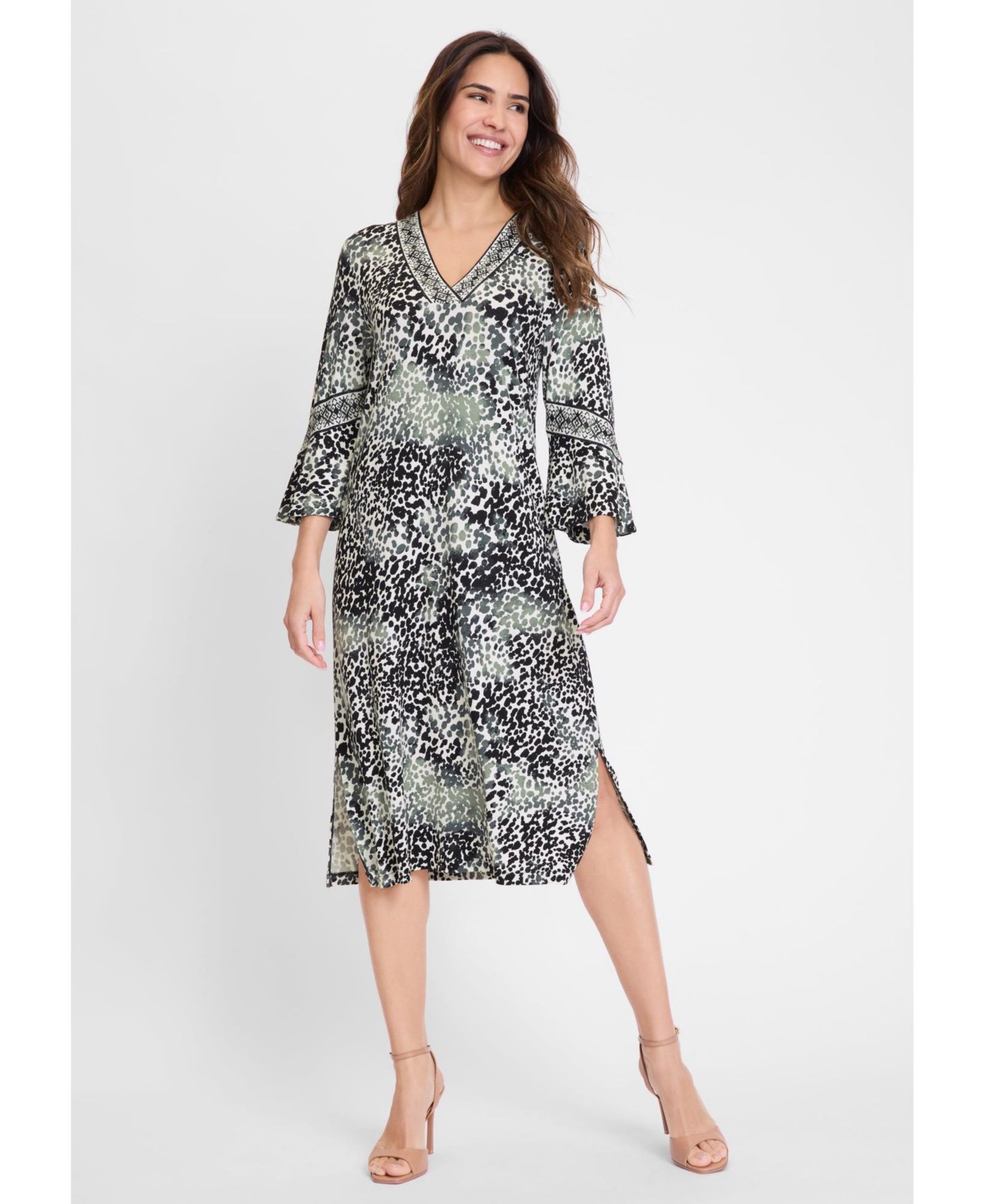 Olsen Women's Animal Print Bell Sleeve Dress