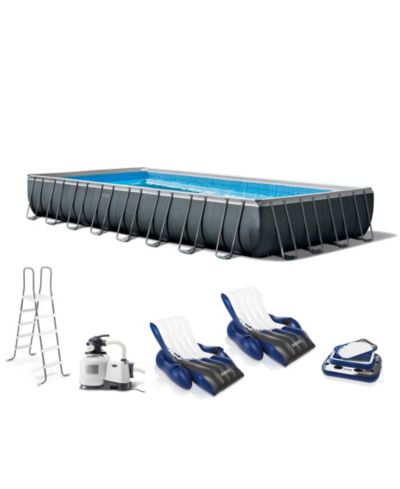 INTEX 32ft x 16ft x 52in Ultra XTR Rectangular Pool , Floats (2 Pack), and Cooler