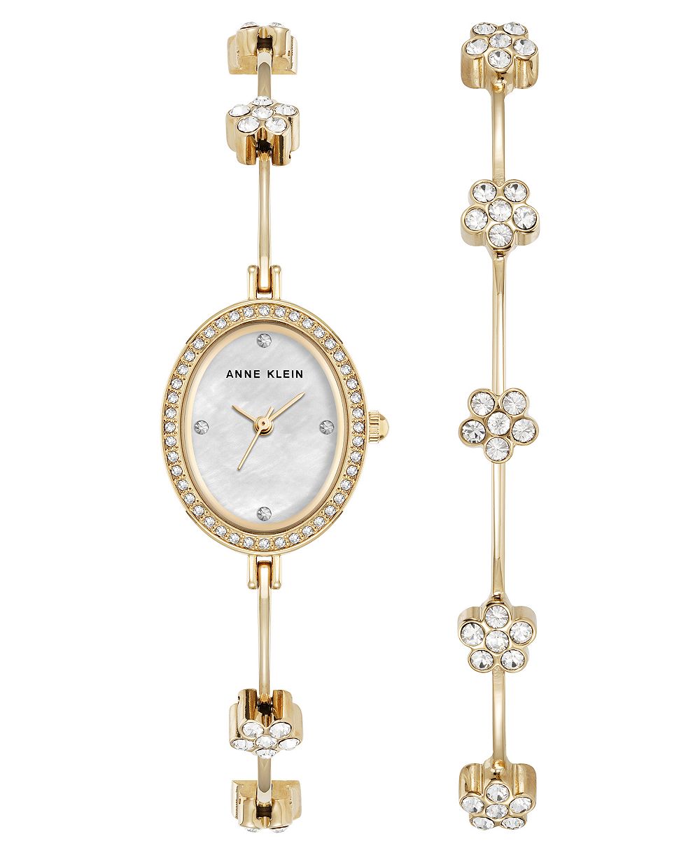 Женский набор часов Anne Klein Quartz Delicate Crystal Flower Gold-Tone Stainless Steel, 19mm