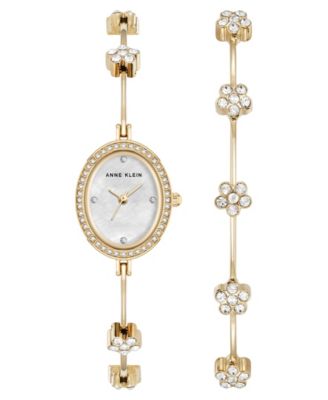 Женский набор часов Anne Klein Quartz Delicate Crystal Flower Gold-Tone Stainless Steel, 19mm