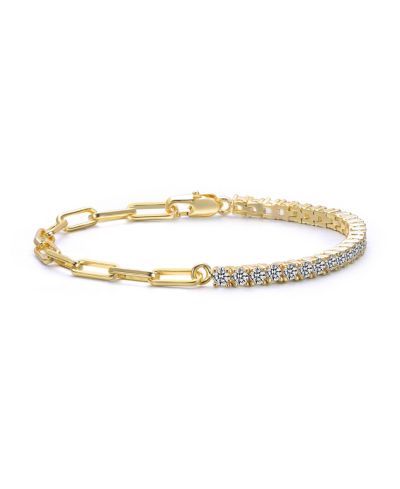 Plated with Clear Cubic Zirconia Half Tennis Half Link Bracelet