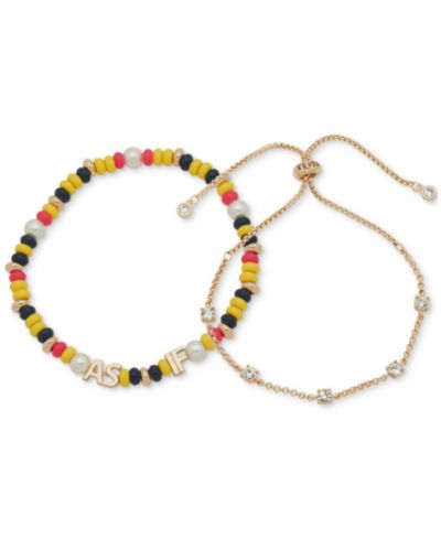 Clueless Gold-Tone 2-Pc. Set Crystal Slider & As If Mixed Bead Stretch Bracelets