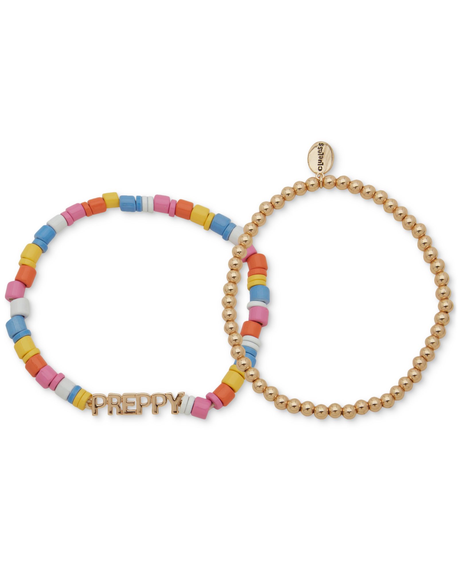 Clueless Набор из 2-х растягивающихся браслетов с бисером в стиле Preppy Gold-Tone