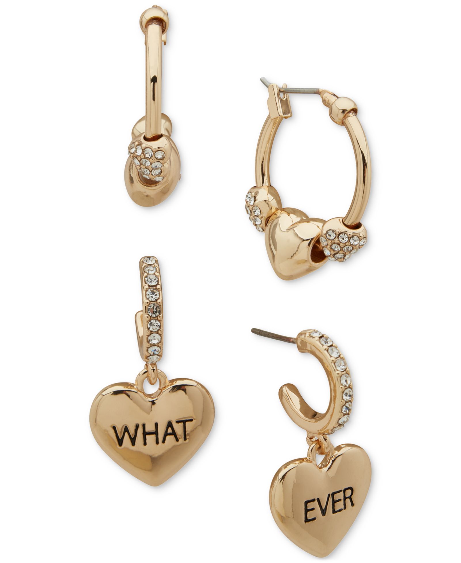 Серьги Clueless Gold-Tone 2-Pc. Set Pavé Heart Whatever Hoop Earrings