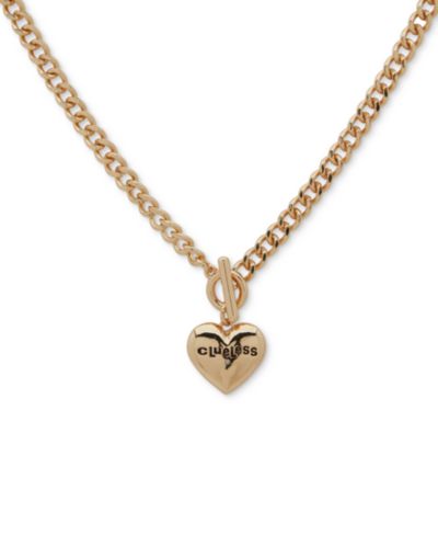 Clueless Gold-Tone Pavé Logo-Etched Heart 16" Pendant Necklace