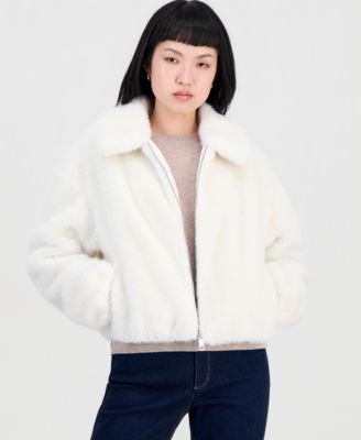CeCe Women's Collared Faux-Fur Bomber Coat