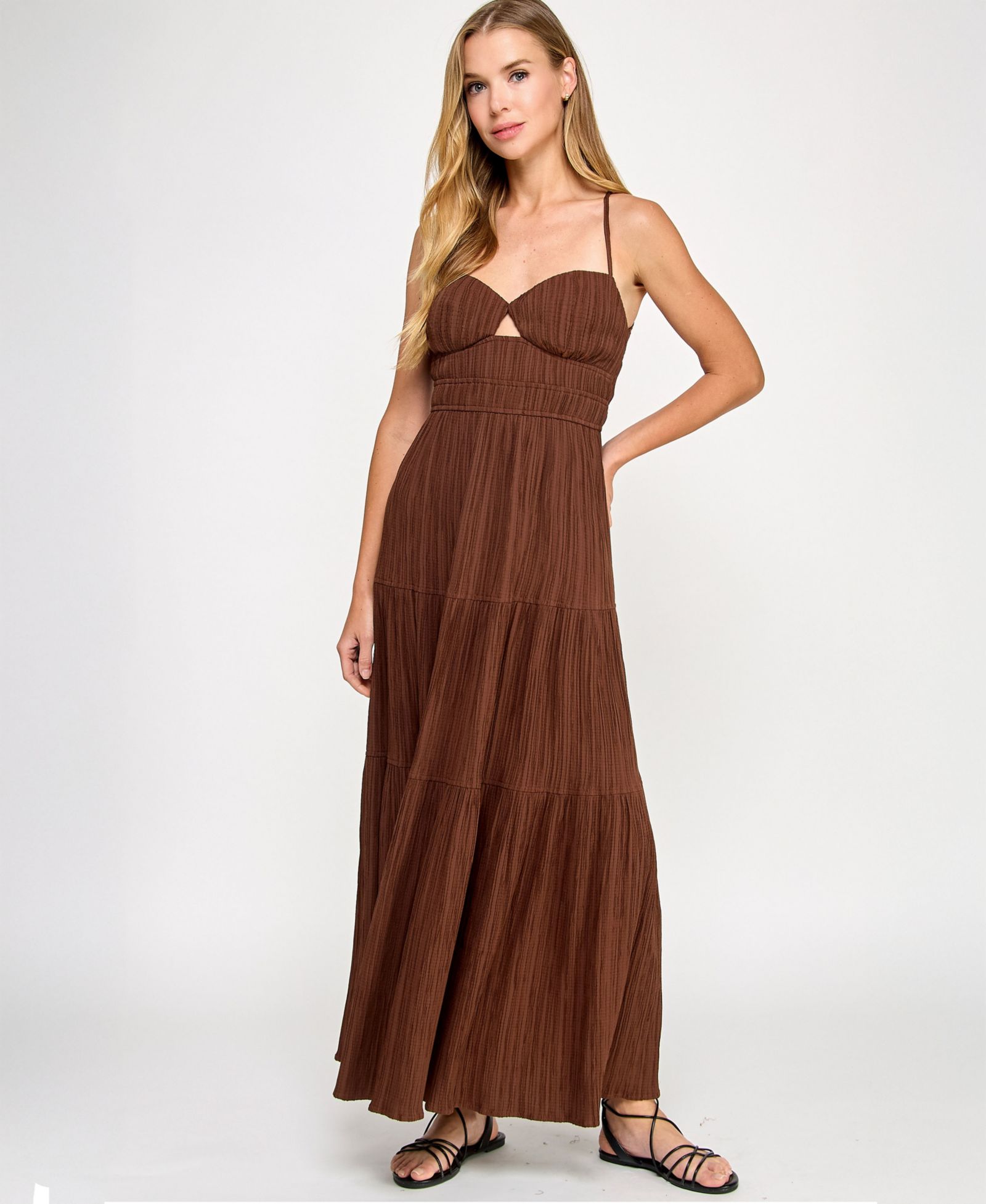 City Studios Juniors' Textured Keyhole Strappy Maxi Dress