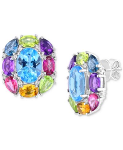 Серьги-гвоздики EFFY Multi-Gemstone в серебре