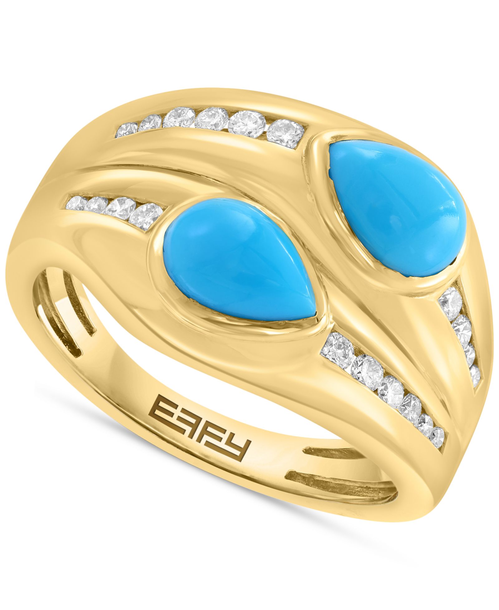 EFFY® Turquoise (5x7mm) & Diamond (1/4 ct. t.w.) Statement Ring in 14k Yellow Gold
