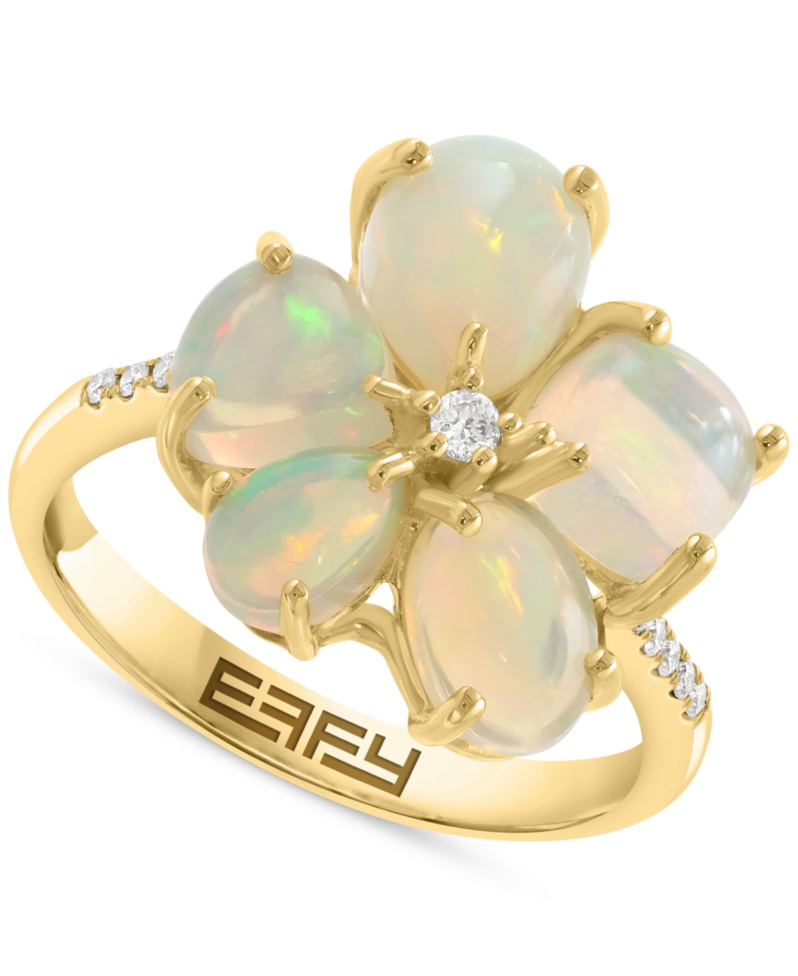 Кольцо EFFY® Ethiopian Opal & Diamond (1/4 ct. t.w.) Flower в желтом золоте 14k