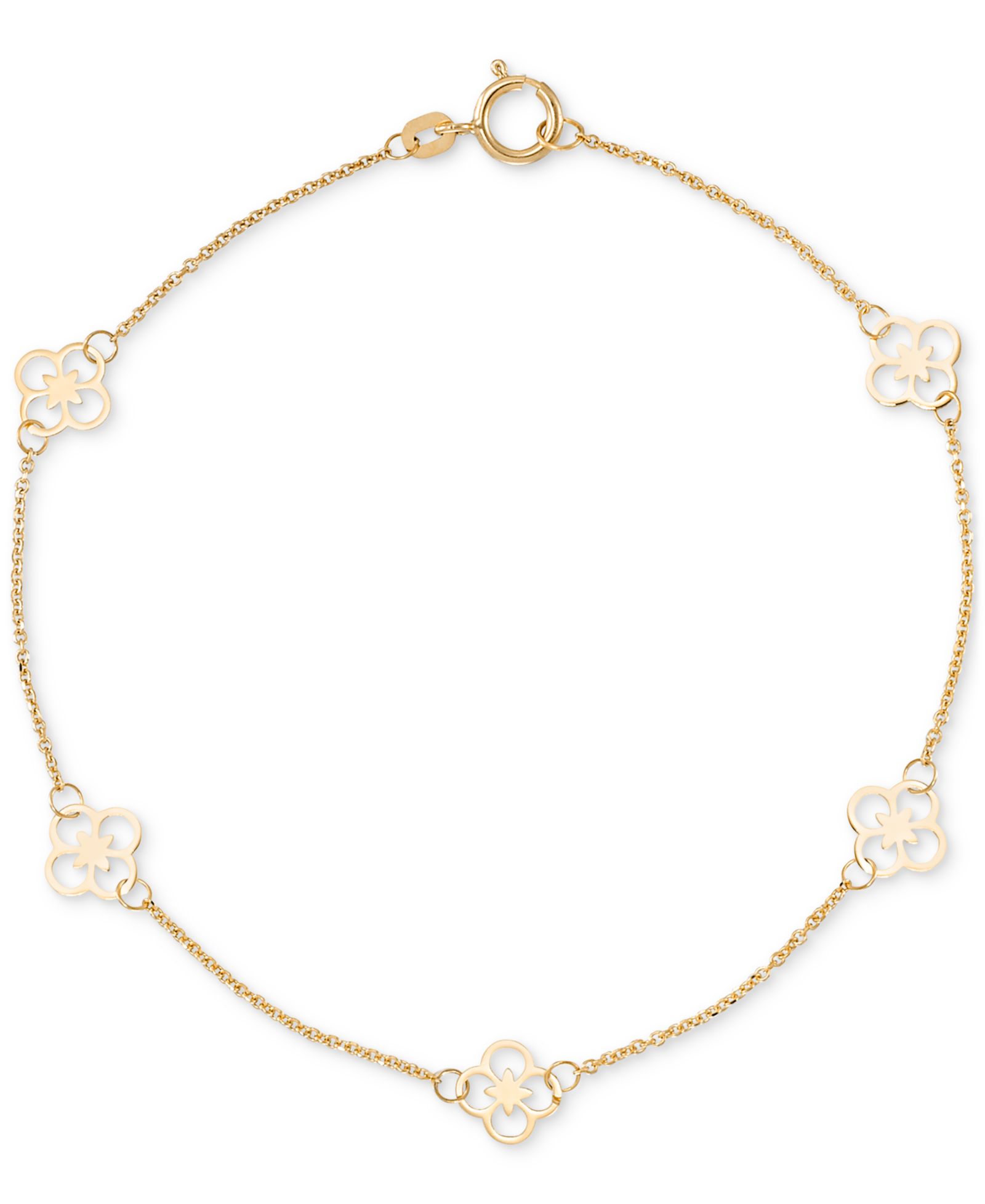 Polished Openwork Clover Station Link Bracelet in 10k Gold