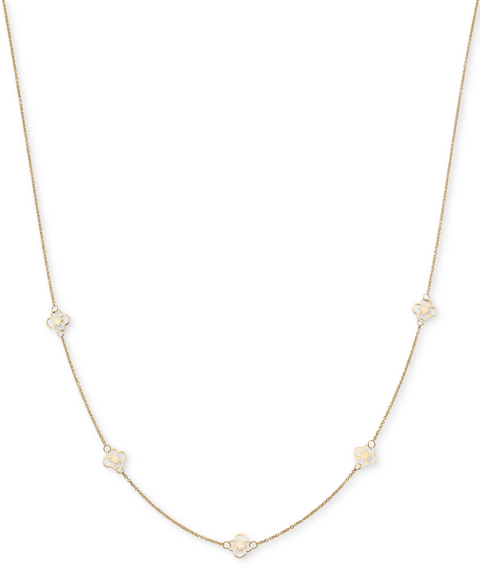 Openwork Clover Design Five Station 18" Collar Necklace in 10k Gold