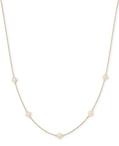 Openwork Clover Design Five Station 18" Collar Necklace in 10k Gold