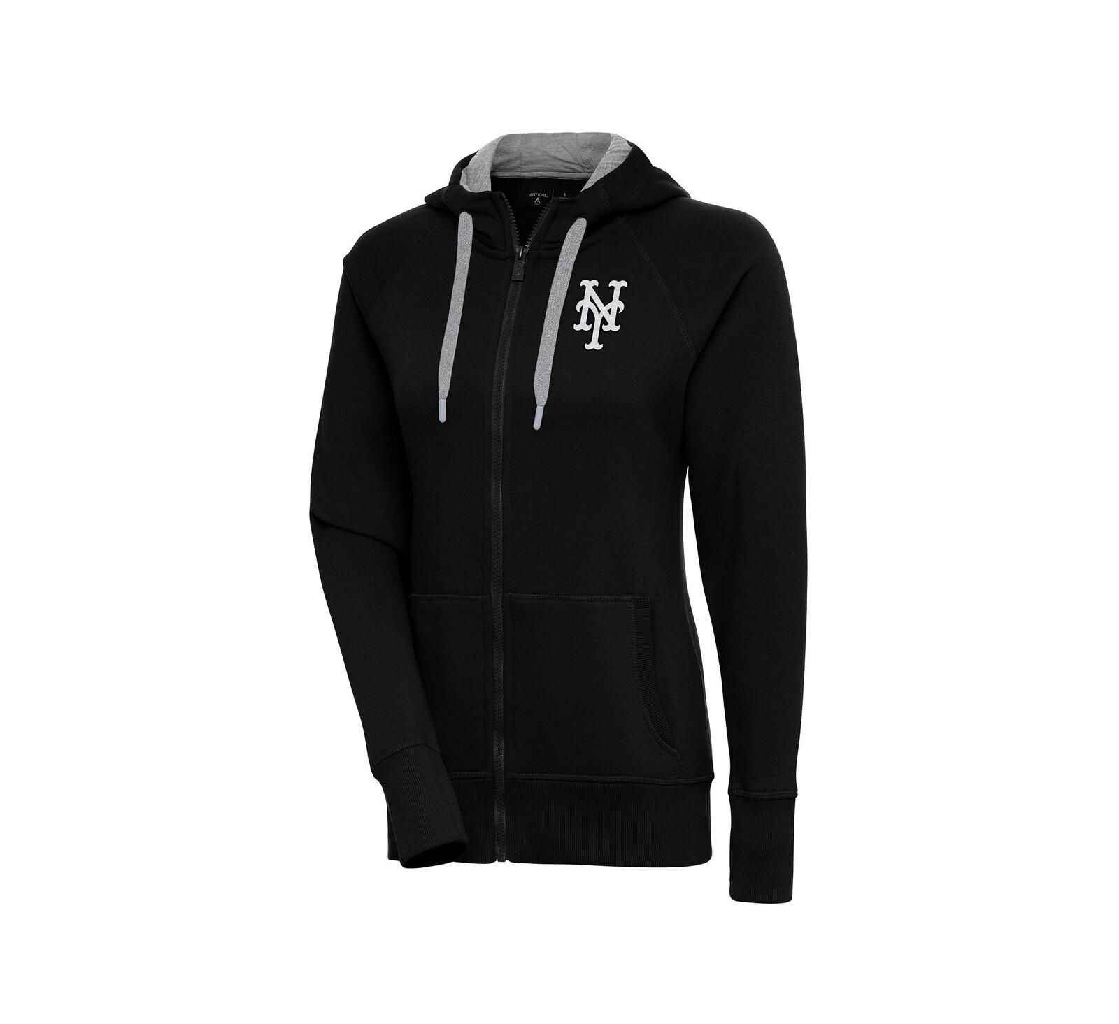 Antigua Women's Black New York Mets Brushed Metallic Victory Full-Zip Hoodie Jacket
