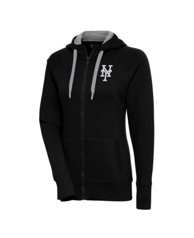 Женская черная толстовка на молнии Antigua New York Mets Brushed Metallic Victory Full-Zip Hoodie Jacket