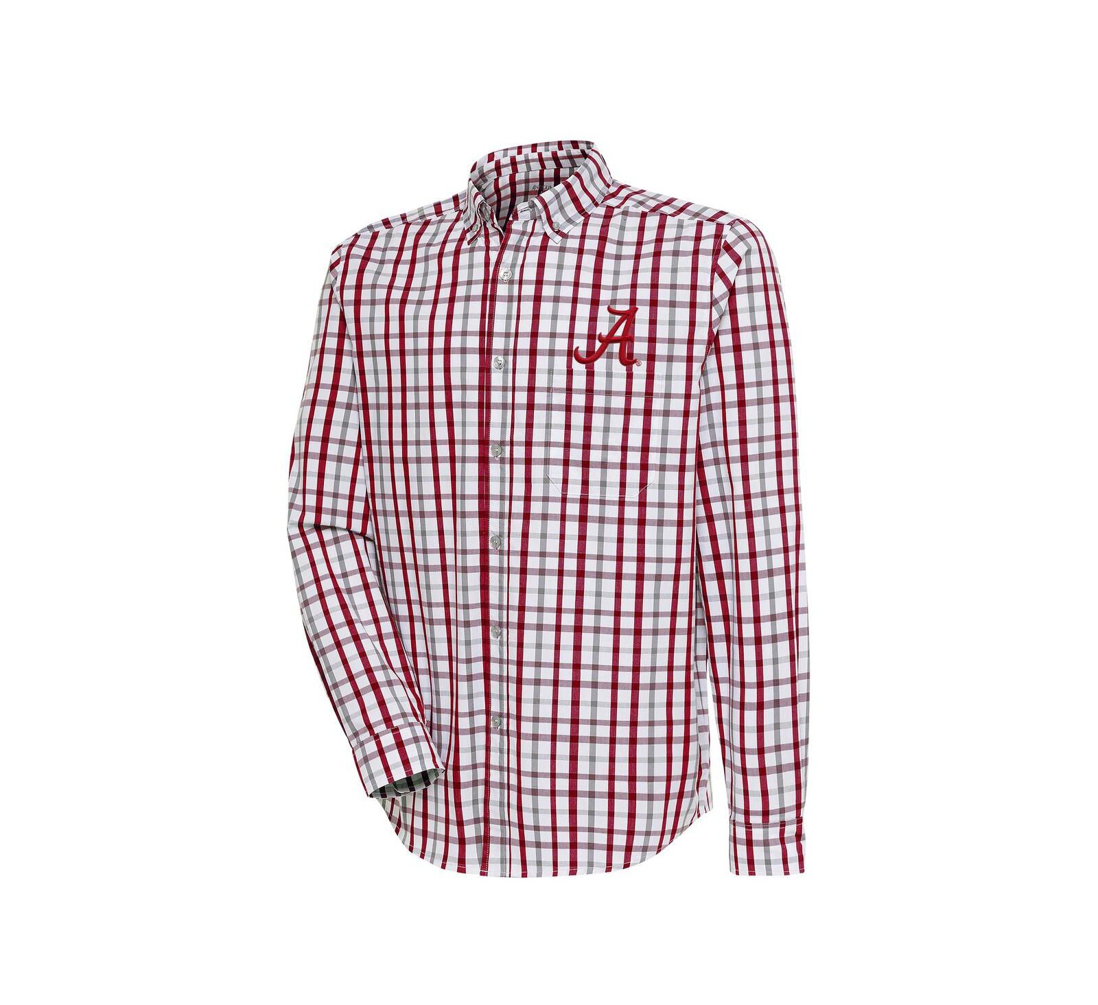 Antigua Men's Crimson/Gray Alabama Crimson Tide Tending 2 Button-Down Long Sleeve Shirt