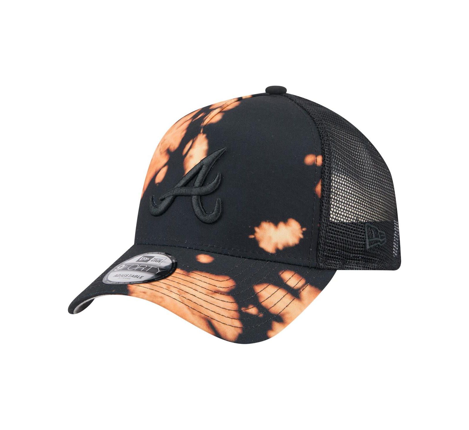 New Era Men's Black Atlanta Braves Bleached A-Frame 9FORTY Adjustable Hat