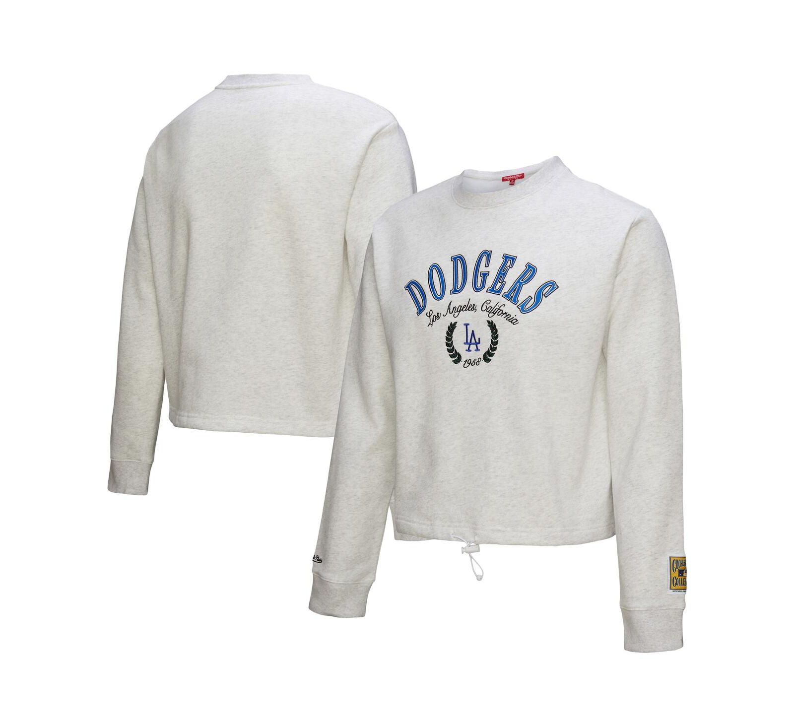 Свитшот укороченный Mitchell & Ness Women's Heather Gray Los Angeles Dodgers