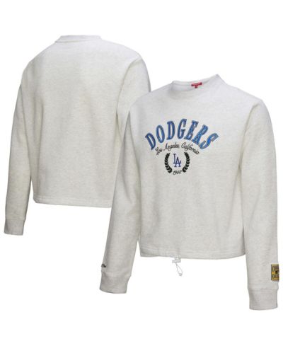 Mitchell & Ness Women's Heather Gray Los Angeles Dodgers Cropped Toggle Pullover Sweatshirt