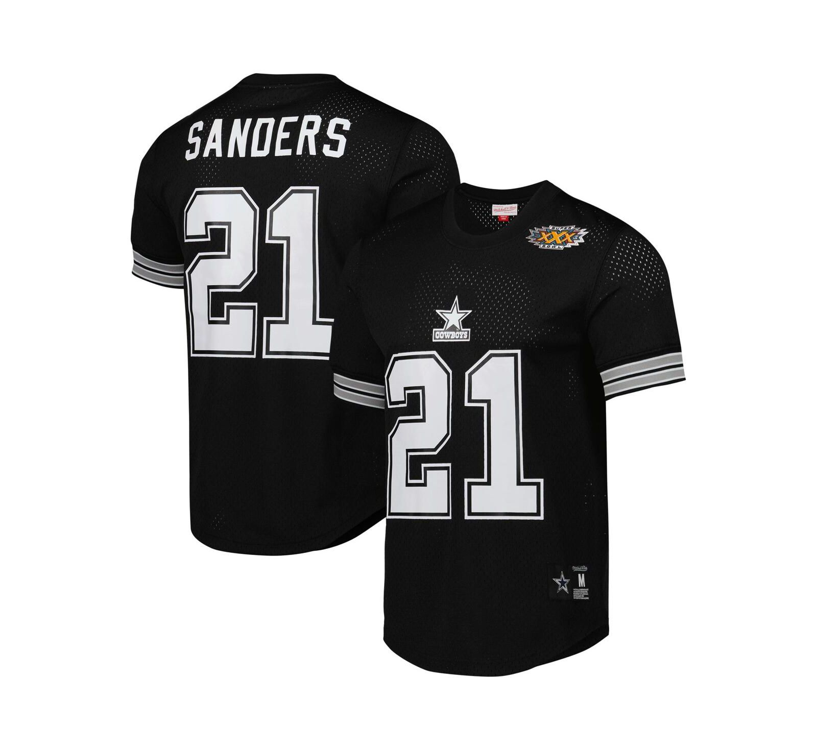 Мужская сетчатая футболка Mitchell & Ness Deion Sanders Black Dallas Cowboys Retired Player Name & Number