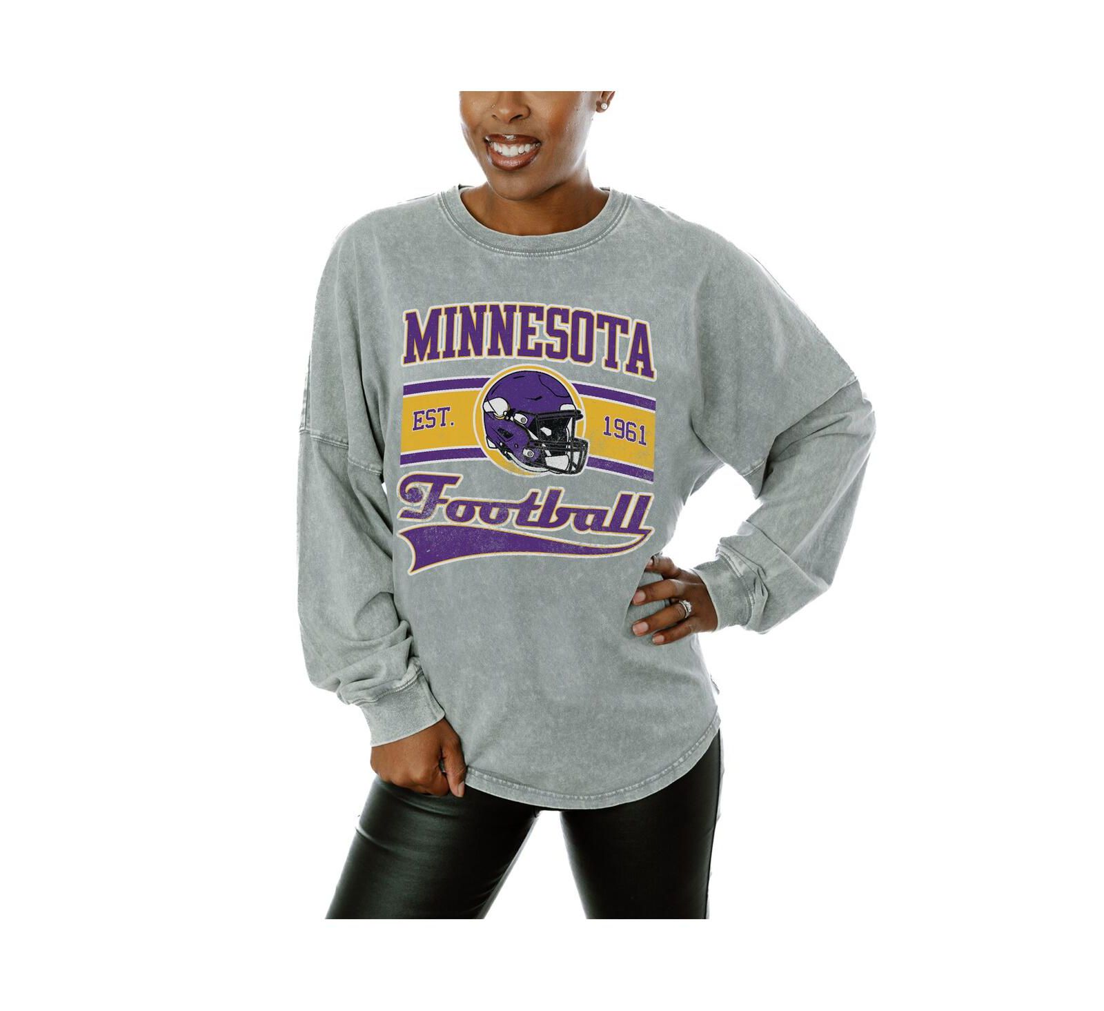 Gameday Couture Women's Gray Minnesota Vikings Snow Wash Oversized Long Sleeve T-Shirt