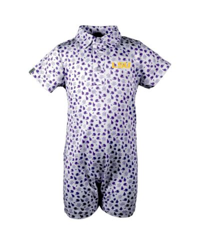 Garb Baby Boys and Girls White LSU Tigers Earnest Polo Romper