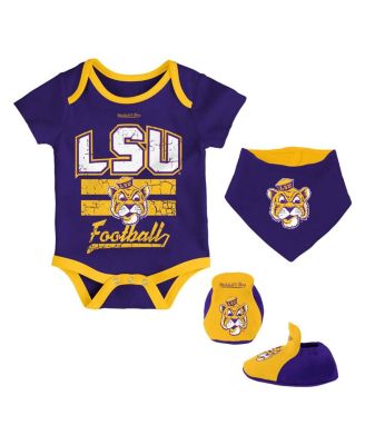 Mitchell & Ness Baby Boys and Girls Purple LSU Tigers Bodysuit, Bib and Bootie, Set of 3