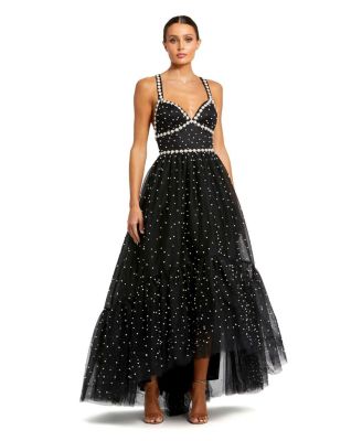 Mac Duggal женское платье-макси с асимметричным подолом и жемчужной бисерной отделкой