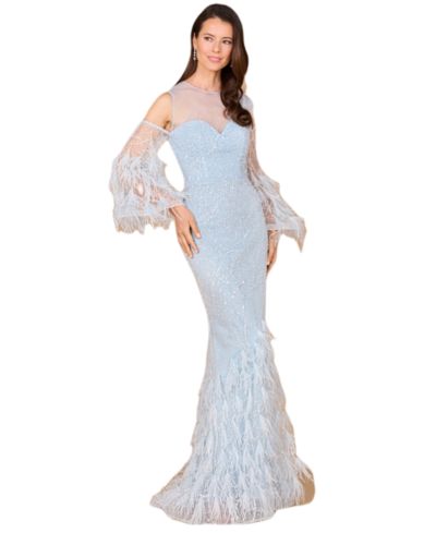 Женское вечернее платье Lara Cold Shoulder Mermaid Lace Gown with Feathers