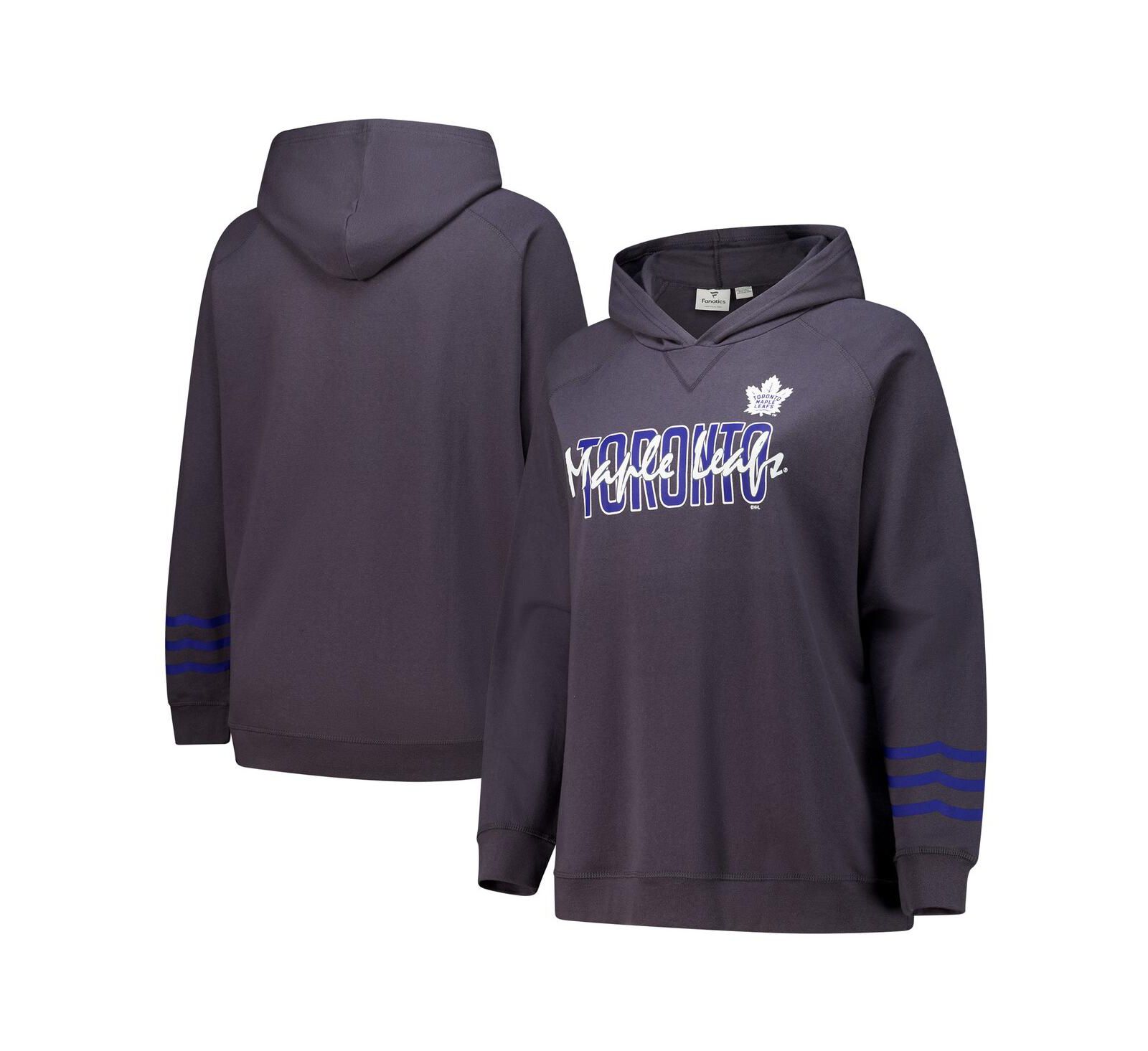 Fanatics Women's Charcoal Toronto Maple Leaves Plus Size Lightweight Fleece Raglan Pullover Hoodie