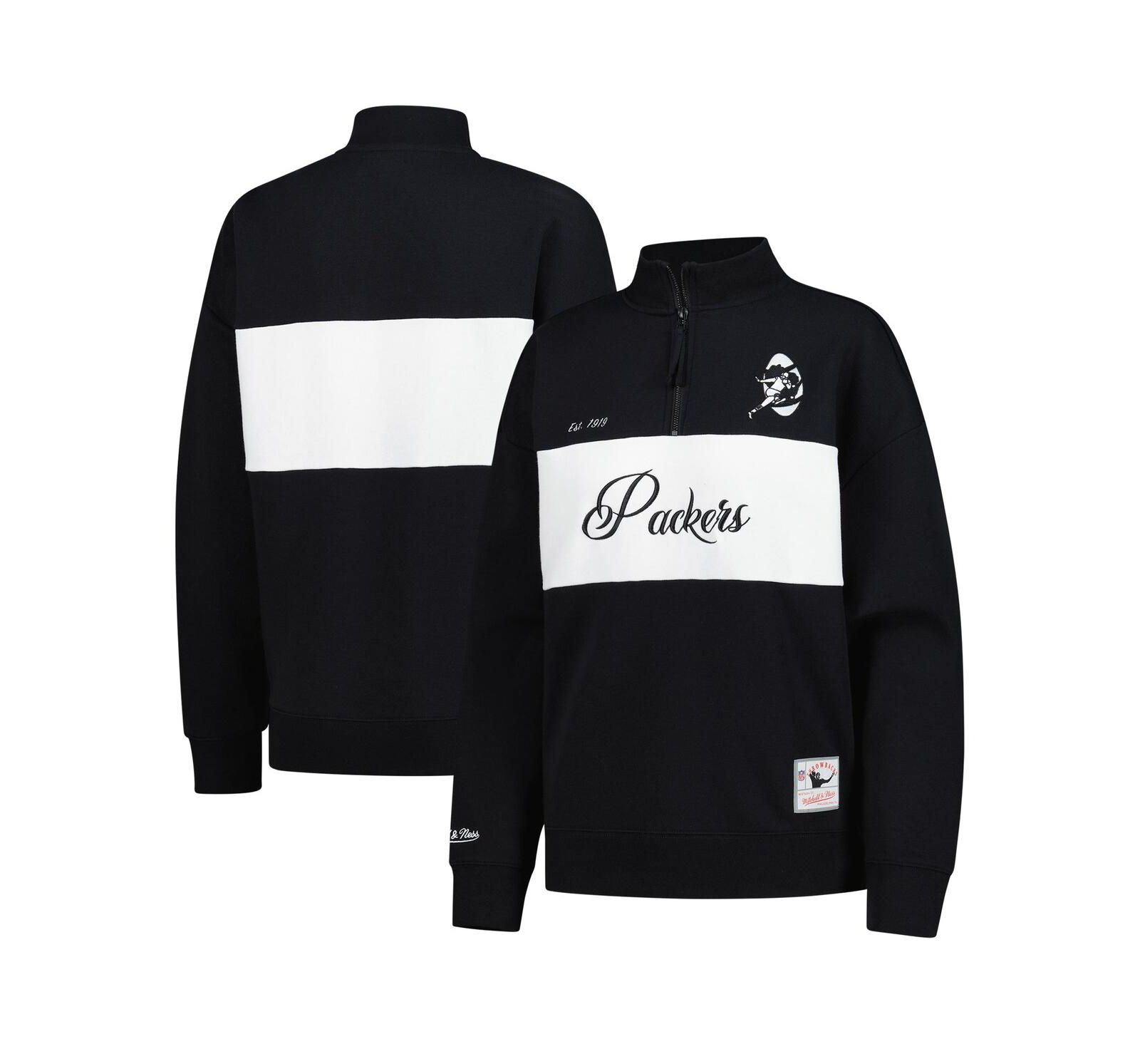 Женская куртка Mitchell & Ness Black Green Bay Packers Quarter-Zip