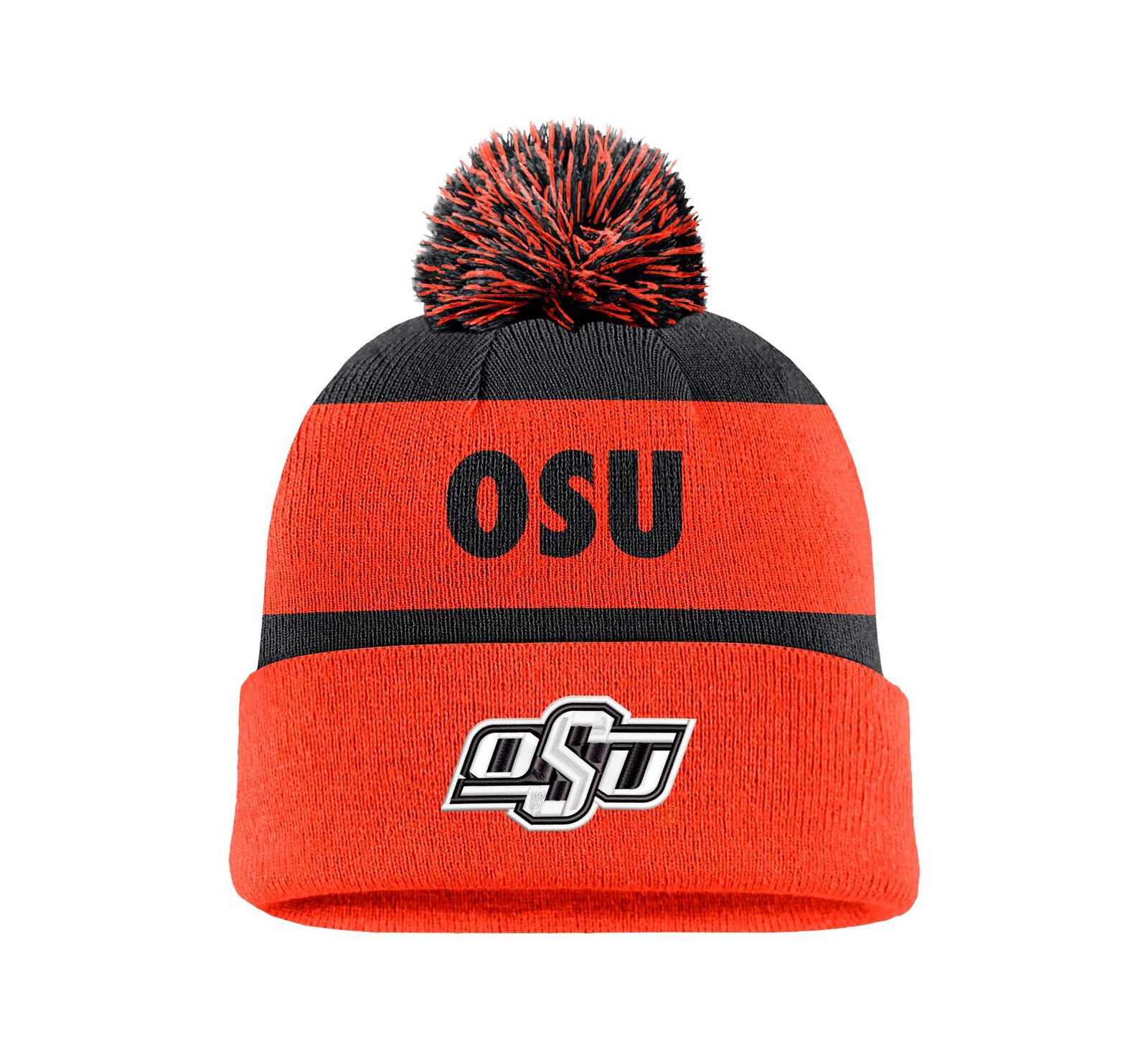 Nike Мужская Navy/Orange Oklahoma State Cowboys Peak Stripe Cuffed with Pom Knit Hat