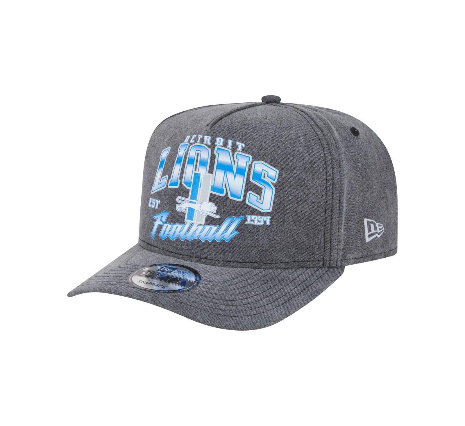 Мужская кепка New Era Black Detroit Lions Throwback Washed A-Frame 9FIFTY Snapback