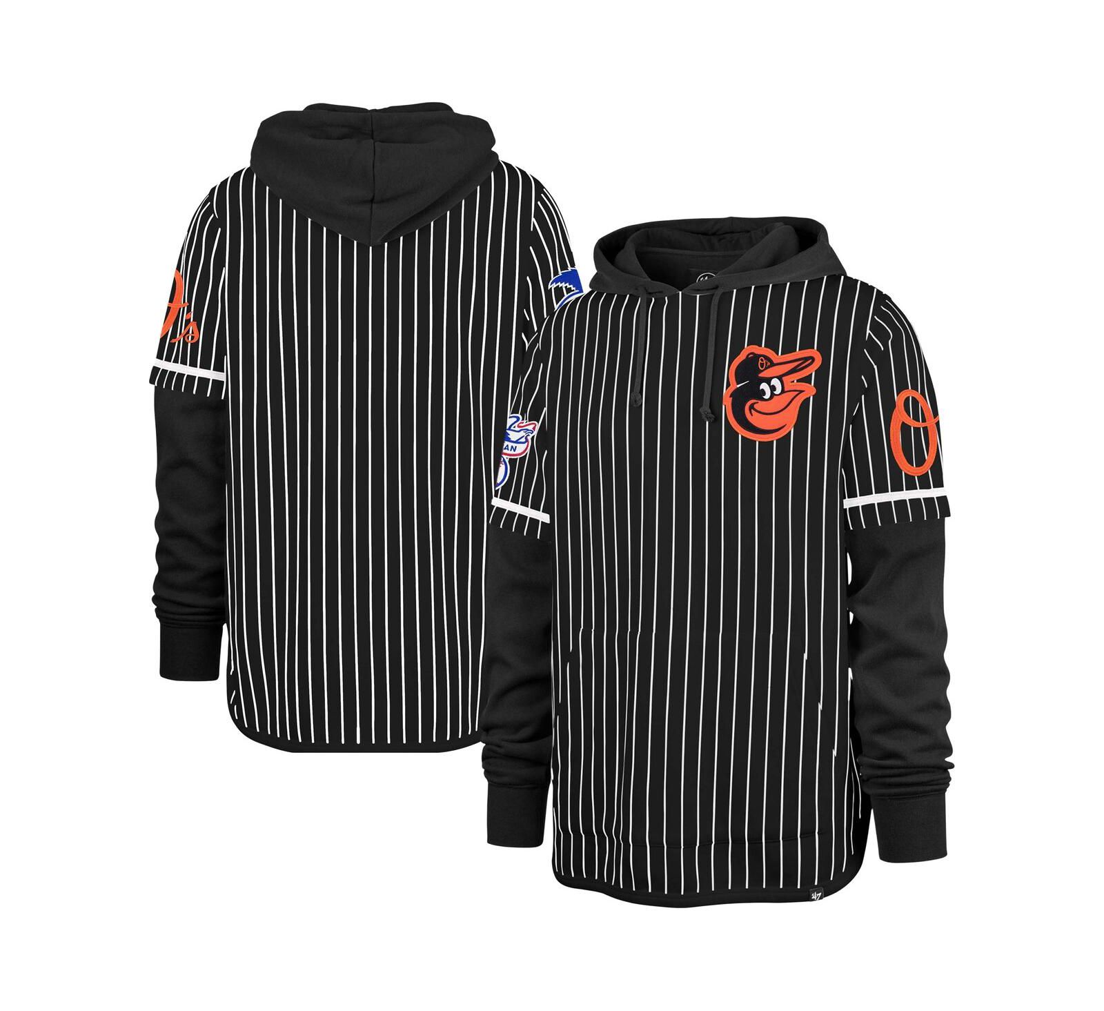 Мужское худи '47 Brand Black Baltimore Orioles Pinstripe Double Header Pullover