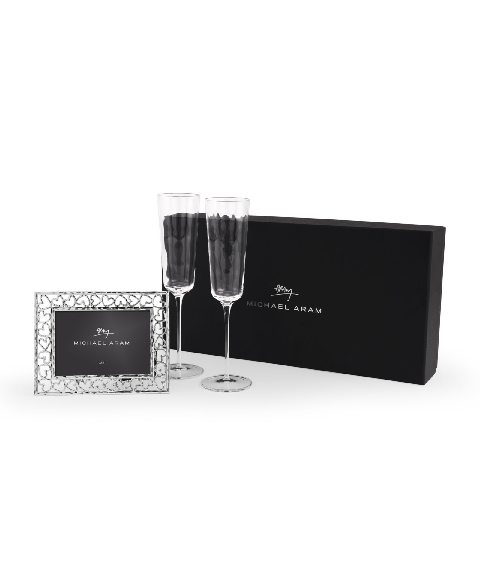 Michael Aram Reflective Champagne Flute and Heart Frame Set