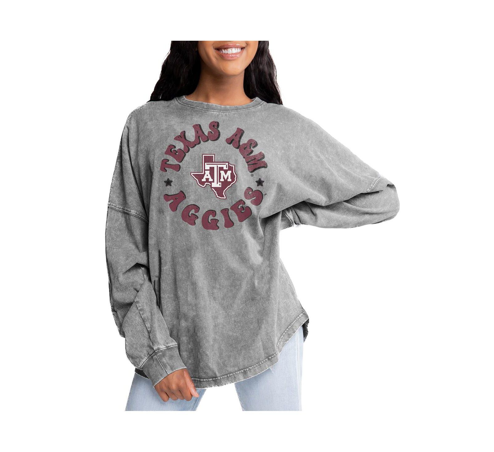 Gameday Couture Women's Gray Texas A&M Aggies Playing Around Faded Wash Oversized Long Sleeve T-Shirt