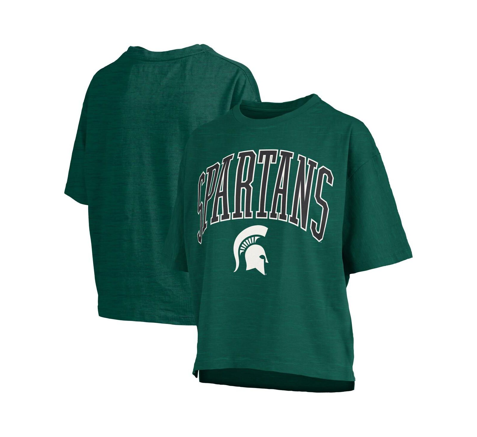 Футболка Pressbox Women's Green Michigan State Spartans Nelson Arch Over Logo Waist Length Oversized Slub