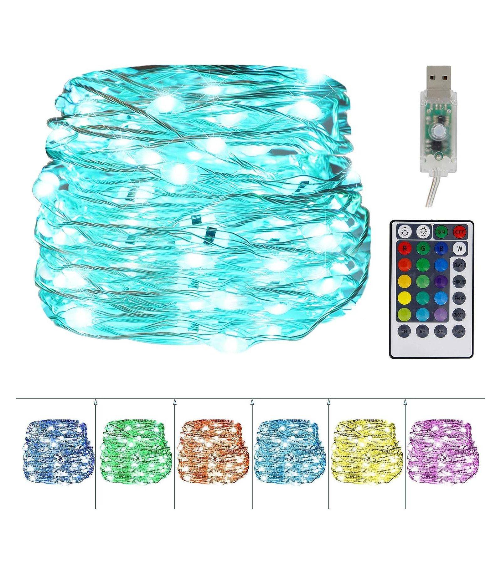 USB Fairy String Lights 100 LED Waterproof 16 Colors 4 Lighting Modes Remote Control for Bedroom Christmas Decoration