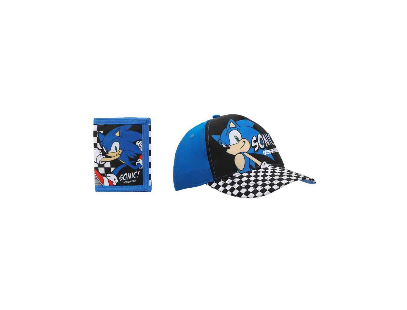 Sonic The Hedgehog Character and Checkered Patterns 2-Piece Curved Snapback Hat and Bi-Fold Wallet Set